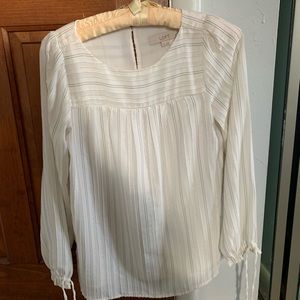 White Loft Blouse with Pastel Stripes